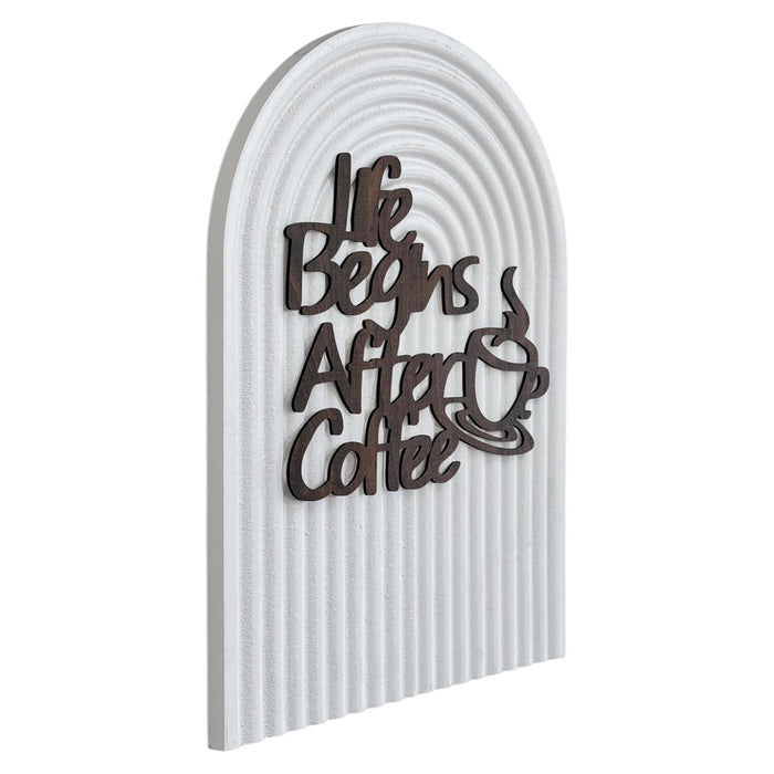 Art Street Wooden Boho Wall Art with Quote Real Wood Arched Base with Brown MDF Cutout Life Begins After Coffee Boho Bedroom & Living Room Décor 22x31 cm