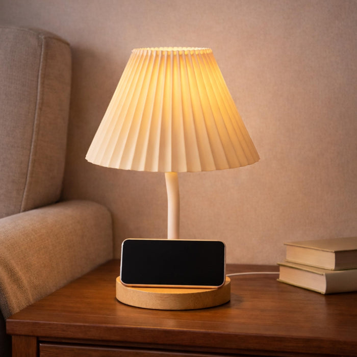 Decorative Bedside Table Lamp With Phone Holder Night Light Desk Side Table Warm White Conical Lamps For Living Room Bedroom 13x24 cm (With LED Light)