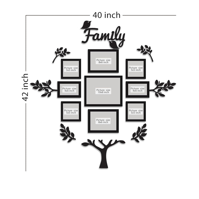 Family Tree Photo Frame Set of 13 Pieces for Living Room | MDF Wall Décor with Family Quote & Leaf Design | Wooden Picture Frames for Home Decoration