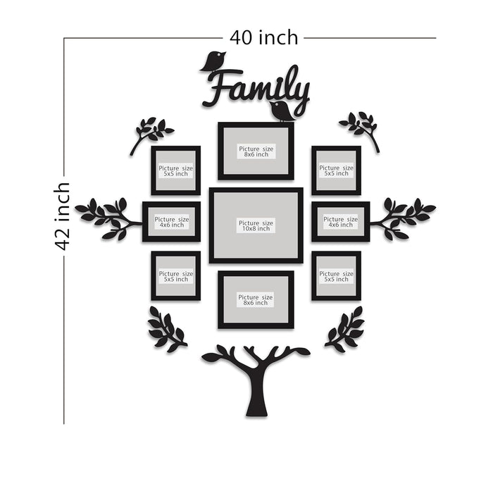Family Tree Wall Photo Frame Set Pack of 9 with 10 MDF Cutouts for Home Decoration Wall Photo Frame Collage for Living Room Bedroom