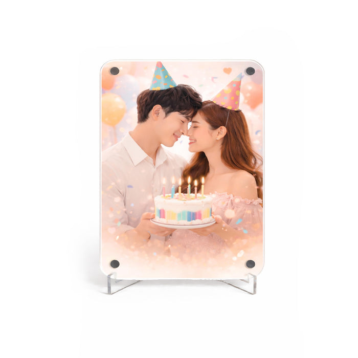 Mother's Day Flower Gift Box for Memories with Flower Bouquet and Fridge Magnet, Beautiful Moments in a Shadow Box, for rakshabandhan, Anniversary Gifting, Elegant Home Decor Display (Size: 18x23 cm)