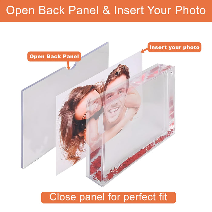 Art Street Customized Red Glitter Liquid Photo Frame, Desktop Tabletop Frame with Heart-Shaped Floating Glitter, Acrylic Water Frames for Valentine's Day Gift, Anniversary, Wedding, 3.8x4.5 Inch
