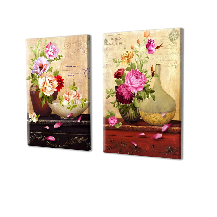 Art Street Stretched Canvas Painting Modern Art Rose Wall Decor Print For Living Room Decoration (Set of 2, Size: 16x22 Inch)