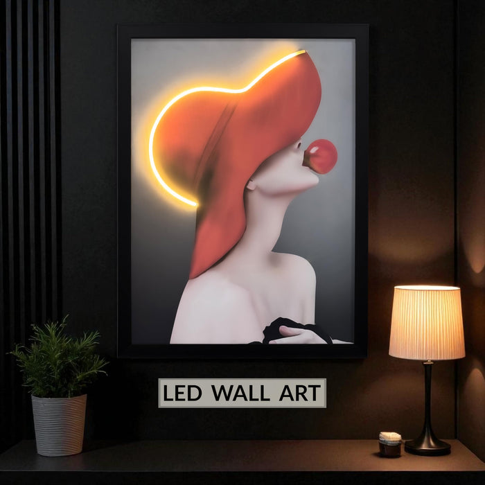 LED Wall Art Print with Wooden Frame, Aesthetic Wall Decor, Modern Art Print with LED Light - 43x58 cm