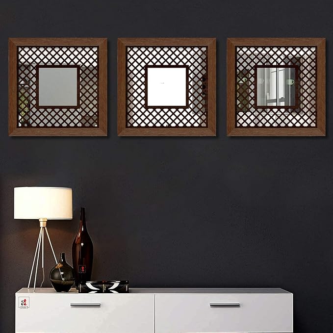 Abstract Decorative Wall Mirror Set of 3 Wall Mirror for Living Room & Wall Decoration- Size-13.2 X 13.2 Inches