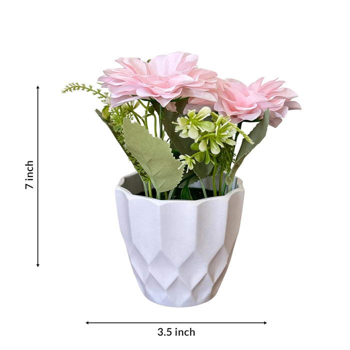 Ceramic Potted Vase Artificial Daisy Flower with Pot for Table Top (Pink, Size: 3.5x7 Inch)