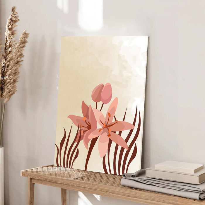 Abstract Floral Stretched Canvas Wall Art Modern Boho Illustration Painting for Home & Office Wall Decor, (16x22 Inch)