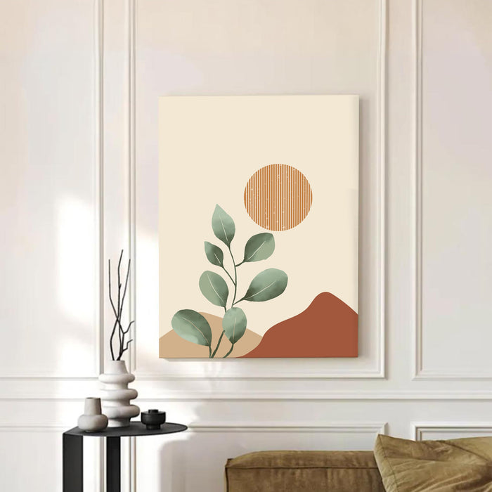 Abstract Botanical desert sun rise Stretched Canvas Wall Art Modern Boho Illustration Painting for Home & Office Wall Decor, (16x22 Inch)