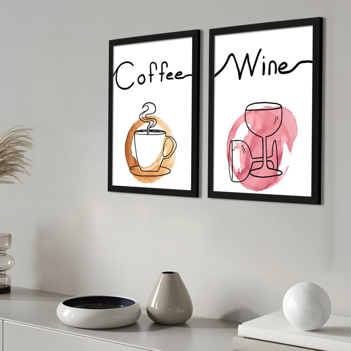 Art Street Framed Wall Art Print Coffee, Wine Art prints Cups Design For Room Decoration (Set Of 2, 12.7x17.5 Inch)