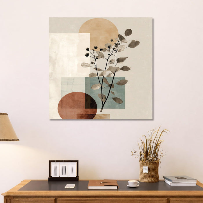 Abstract Botanical Stretched Canvas Wall Art Painting For Living room, Modern Boho Sage Green Tone Floral Poster, Minimalist Nature for Living Room, Bedroom & Office Decor (56xx56 cm)