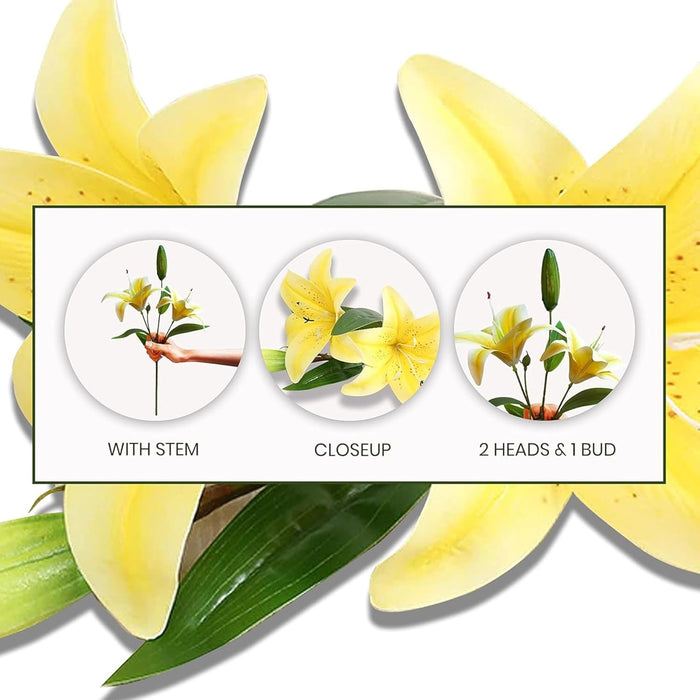 Art Street Artificial Yellow Lily Flower Stick for Vases or Pot Suited for Table Indoor