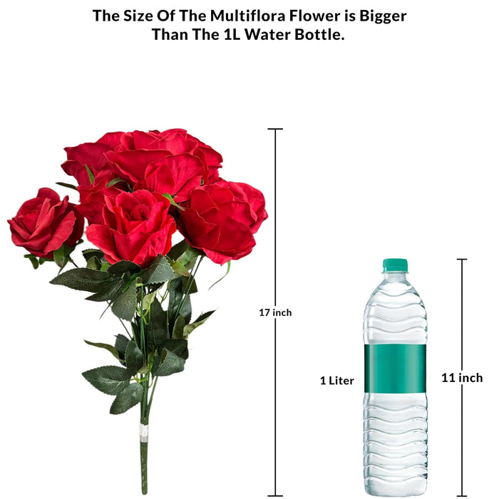 Artificial Red Rose Flower Bunch for Home Decoration | Realistic Silk Rose Bouquet with Green Leaves |