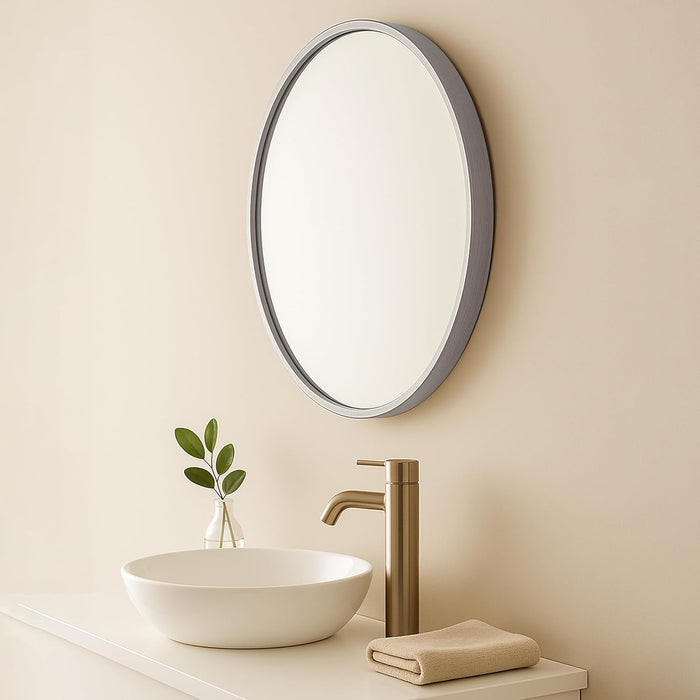 Round Decorative Wall Mirror with Aluminum Metal Frame Silver | Modern Design Vanity Mirror (Silver, 40x40 cm)