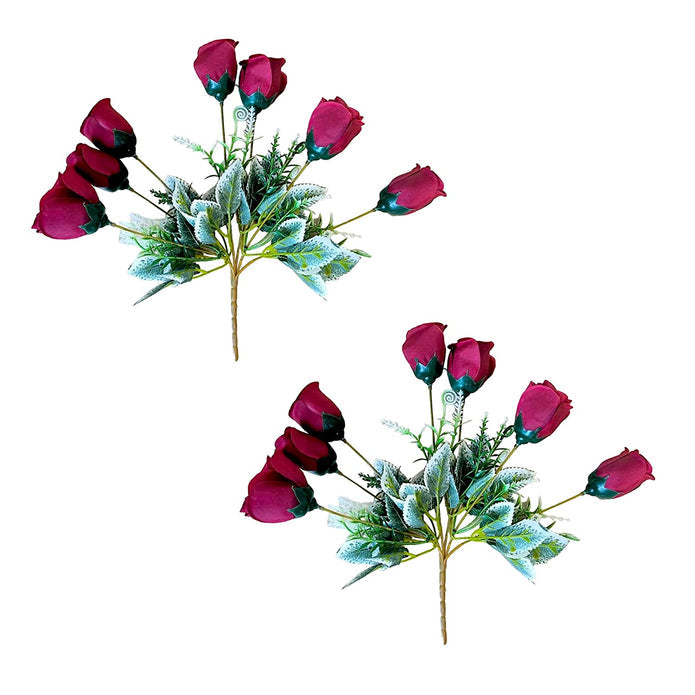 Artificial Rose Flower Bunch with 7 Flower Heads Small Silk Buds for Home decoration , Wedding , Valentine etc ( Size 20" )