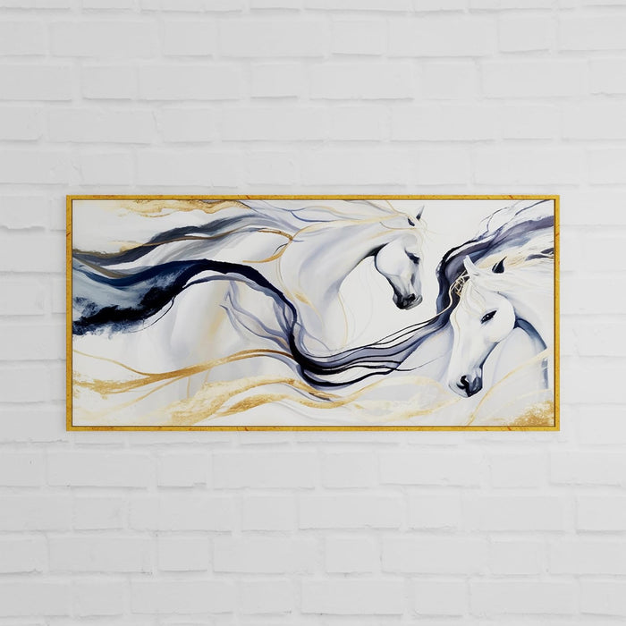 Art Street Abstract Wave of Two Horse Large Canvas Painting Panel for Home Décor (Gold, 23x47 Inch)