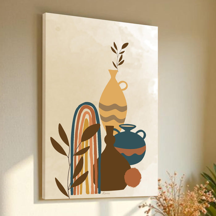 Abstract Vase and Plant Stretched Canvas Wall Art Modern Boho Illustration Painting for Home & Office Wall Decor, (16x22 Inch)