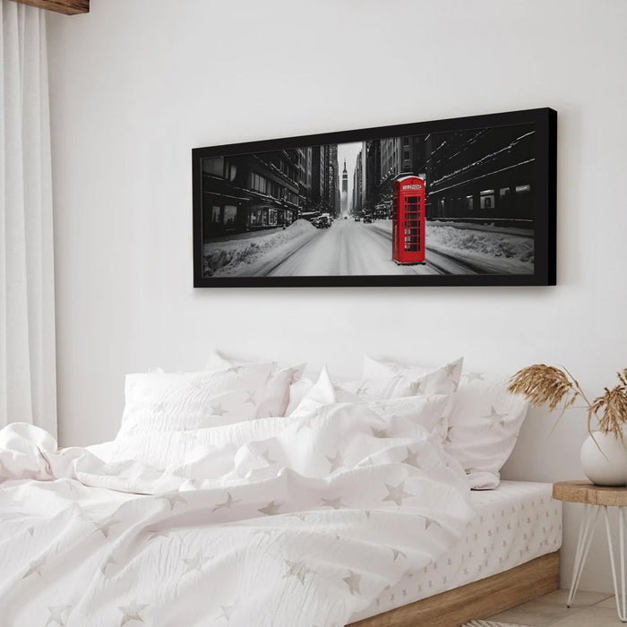 PAINTINGMANTRA New York City Street Winter Season Black and Wall Art Framed Luxury Paintings for Home Decoration, Living room, Bedroom and Office Decoration (99x38 CM)