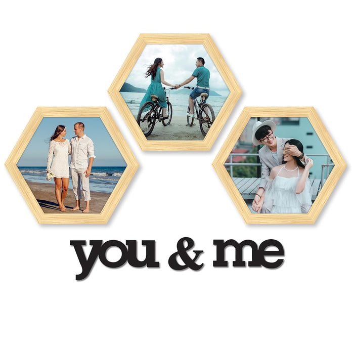 Hexagon Wall Photo/Picture Frame Set of 3, and 'You & me' Word (Size 10x9.2 Inch)