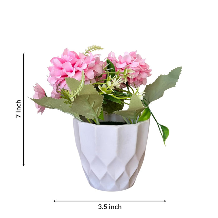 Ceramic Potted Vase Artificial Hydrangea Pink Flower with Pot for Table Top (Pink, Size: 3.5x7 Inch)