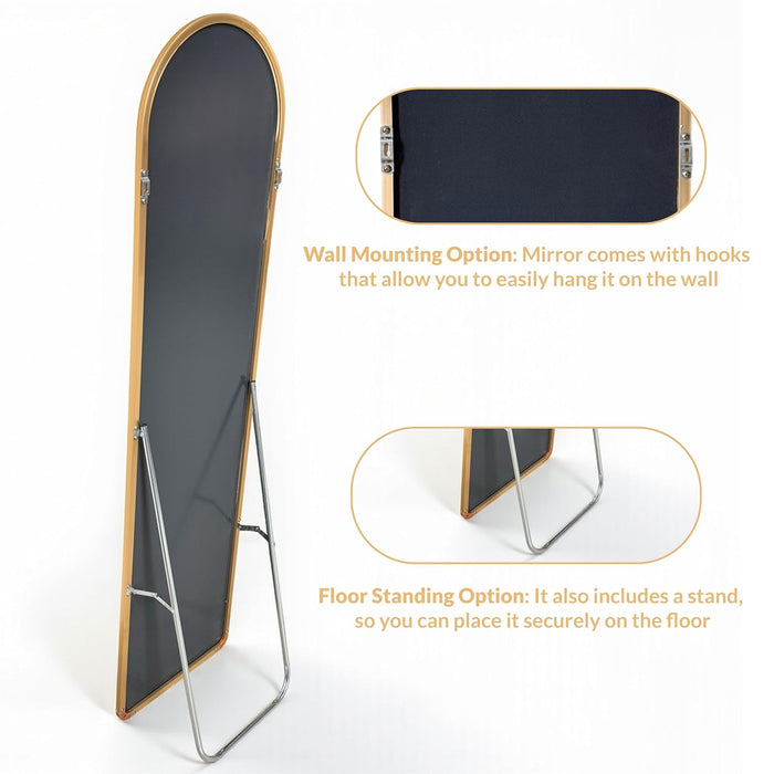 Cheval Mirror 4.5 Feet Arch Mirror for Bedroom | Full Length Dressing Mirror Aluminum Frame with Stand (Gold, 37x147 CM)