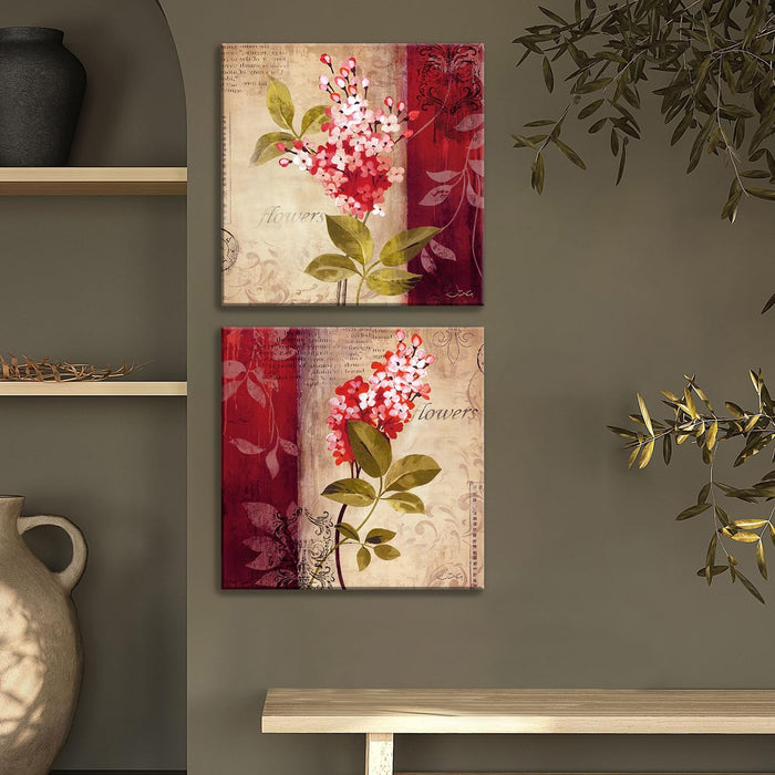 Decorative Jardin Birds Stretched Canvas Painting for Home Decor (Multicolor, Set of 2, 12 X 12 Inches)