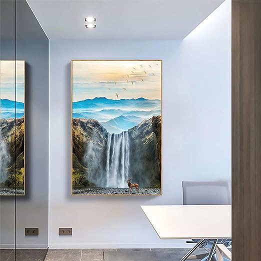 Art Street Canvas Painting Beautiful Waterfall, Mountain Framed Decorative Wall Art For Living Room (Size:23x35 Inch)