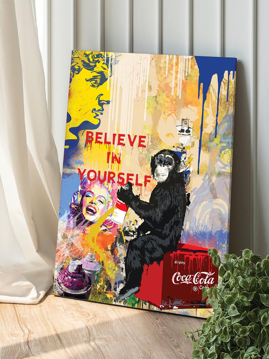 Art Street Stretched Canvas Painting Believe In Yourself Pop Graffiti Art For Living Room, Decorative Home & Wall Décor Abstract Art (Size: 16x22 Inch)