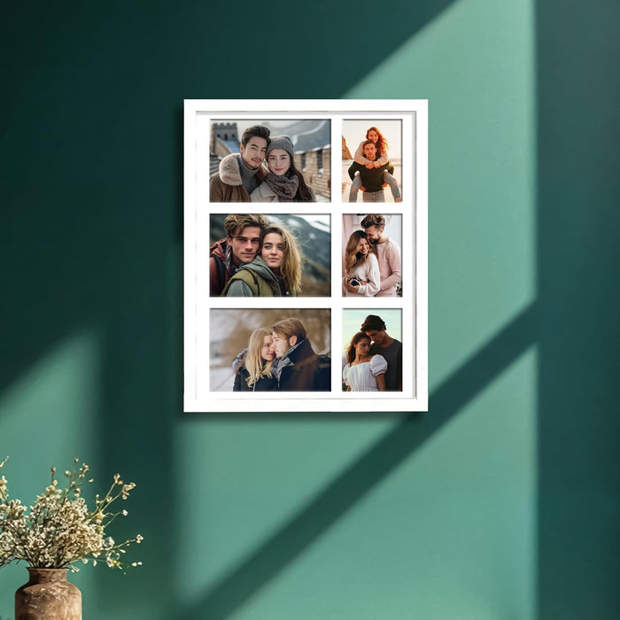 Photo Frame Collage 10x15, 8x10 cm Photos Display 6 Openings Wall Mounting Home Décor Multi Opening White Photo-Frame (31x39 cm)