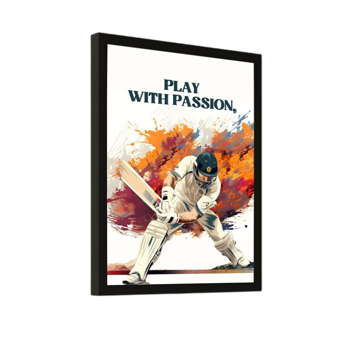 Framed Wall Hanging Art Print of Cricket Batsman Batting Sports Poster For Home Decor (12.7X17.5 Inch)