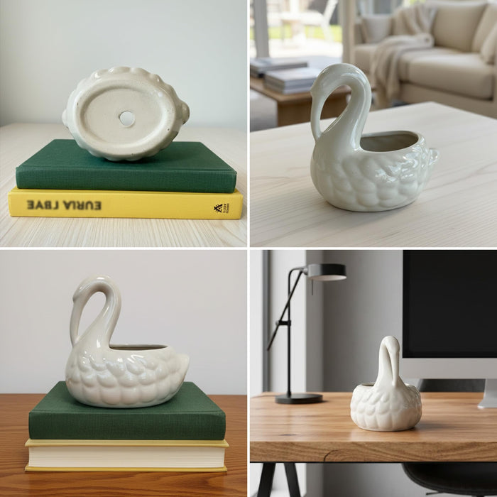 Art Street Elegant Swan-Shaped Ceramic Vase | Glossy White Decorative Flower Vase for Home, Living Room & Table Décor, (Vase Only Not Plant)
