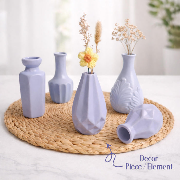 Set of 5 Grey Ceramic Decorative Vases for Home Decor | Modern Minimal Flower Vase Set for Living Room, Bedroom, Table & Gift