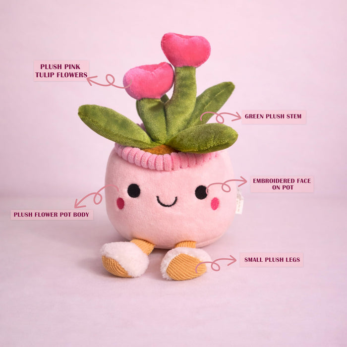 Art Street Cute Pink Potted Plush Plant with Smiling Face & Dangling Legs | Soft Heart Flower| Kawaii Desk Decor | Unique Gift for Plant Lovers, Valentine's Day