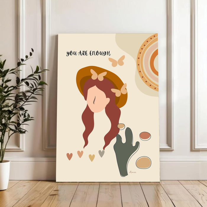 Abstract female Stretched Canvas Wall Art Modern Boho Illustration Painting for Home & Office Wall Decor, (16x22 Inch)