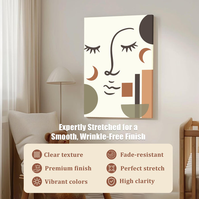 Abstract Women face Stretched Canvas Wall Art Modern Boho Illustration Painting for Home & Office Wall Decor, (16x22 Inch)