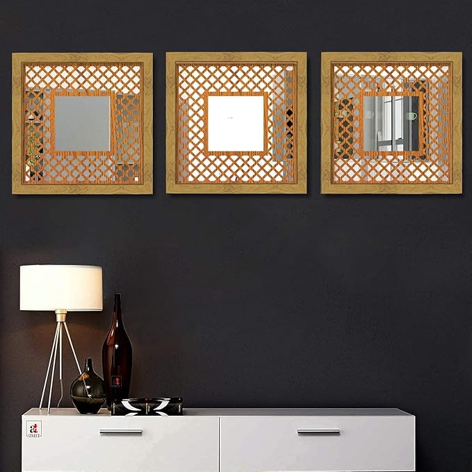 Abstract Decorative Wall Mirror Set of 3 Wall Mirror for Living Room & Wall Decoration- Size-13.2 X 13.2 Inches