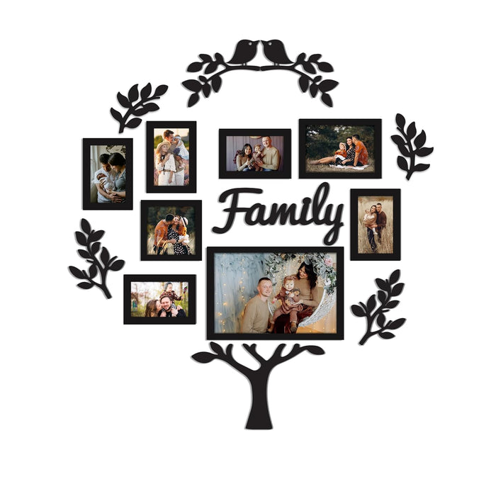 Family Tree Wall Photo Frame Set Pack of 8 with 10 MDF Cutouts for Home Decoration Wall Photo Frame Collage for Living Room Bedroom