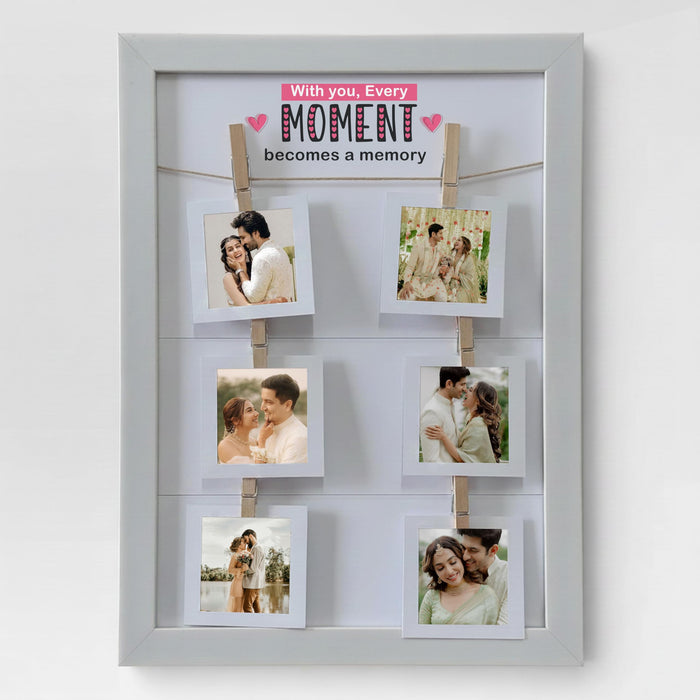 Art Street Photo Hanging Display with Clips, Personalized Wooden Photo Frame for Couple Memories, Valentine’s Day Gift for Girlfriend Boyfriend Spouse, Romantic Wall Photos Frame, 23x32 cm