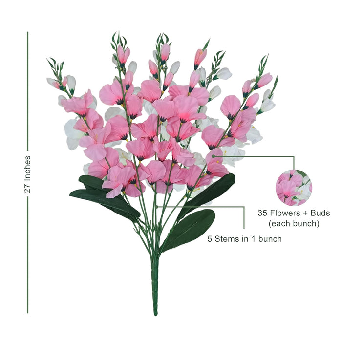 Art Street Artificial Gladiolus Flower Bunch for Vase, for Home Décor Table Placement Office Desk Artificial Flowers (27 Inch, Set of 2, Baby Pink-White) (Vase Not Included)