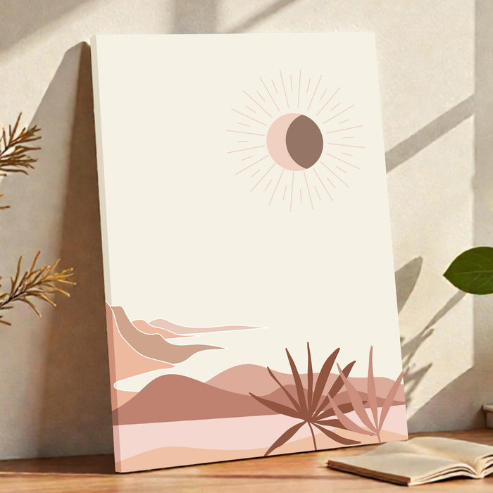 Abstract Desert sun Stretched Canvas Wall Art Modern Boho Illustration Painting for Home & Office Wall Decor, (16x22 Inch)