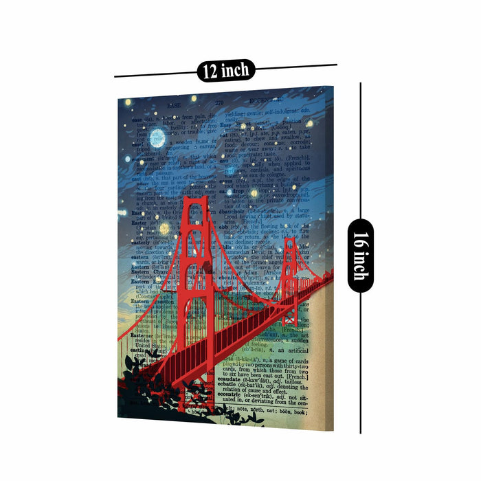 Art Street Stretched Canvas Painting Golden Gate Bridge City Dictionary Wall Art for Home Decor, Living room, Office, Hotel & Bedroom Size (12x16 inch)
