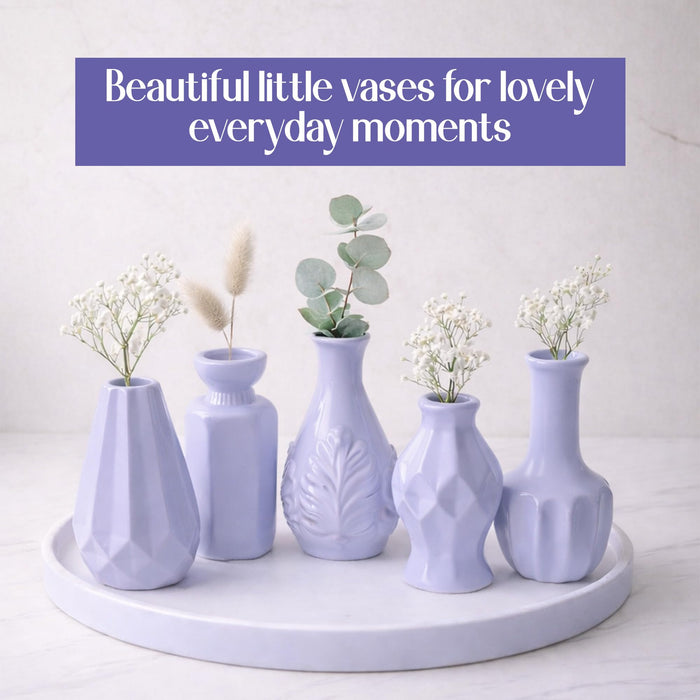 Set of 5 Grey Ceramic Decorative Vases for Home Decor | Modern Minimal Flower Vase Set for Living Room, Bedroom, Table & Gift