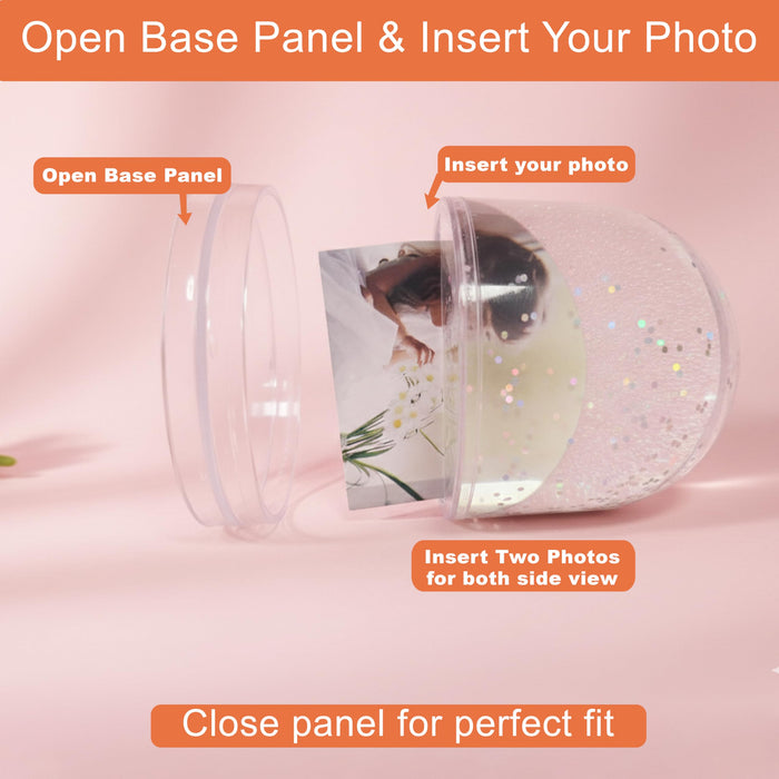 Art Street Customized Silver Glitter Liquid Photo Frame, Desktop Table Frame with Sparkling Glitter Cascade, Acrylic Snow Globe Photo Frames for Valentine's Day Gift, Anniversary, 3.5x3.5 Inch