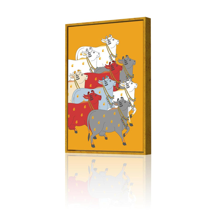 Art Street Canvas Painting Multiple Color Cow's Framed Decorative Wall Art For Living Room (Size:23x35 Inch)