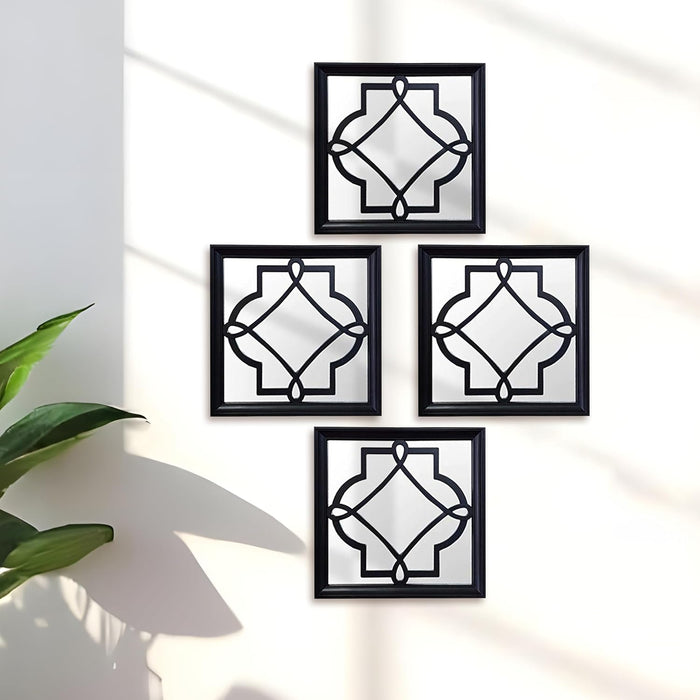 Decorative Square Shape Set of 4 Black Wall Mirror, Wall Hanging Mirrors (10 x 10 Inches)