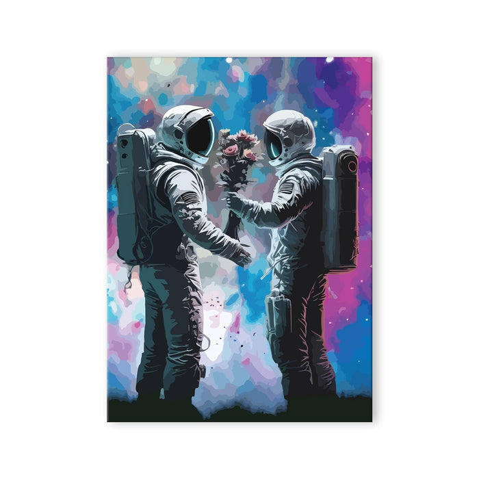 Art Street Stretched Canvas Painting Space Astronaut Couple Starry Night Graffiti Wall Art for Home Decor, Living Room, Office.