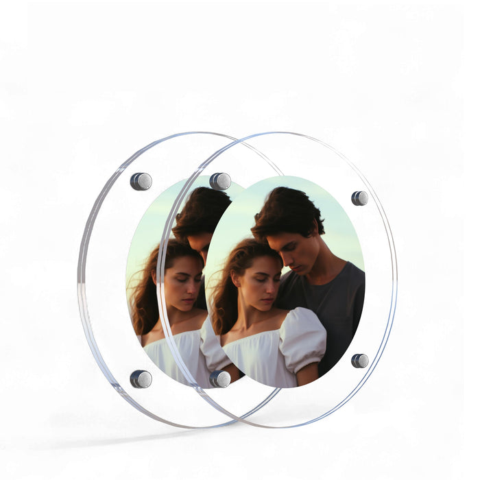 Acrylic Magnetic Picture Photo Frames 9x9 Cm Set of 2, Custom Acrylic Refrigerator, Round Shape Fridge Magnetic Photo Frames.