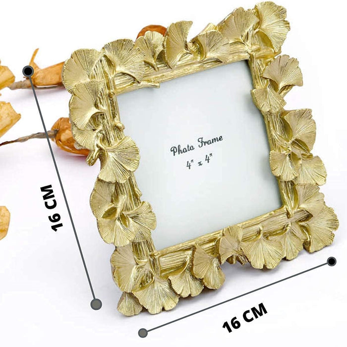 Elegant Golden Ginkgo Leaf Resin Vintage Table Photo Frame, 4x4 Inch Photo  - Royal Gold