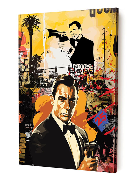 Art Street Stretched Canvas Painting James Bond 007 Pop Graffiti Art For Living Room, Decorative Home & Wall Décor Abstract Art (Size: 16x22 Inch)