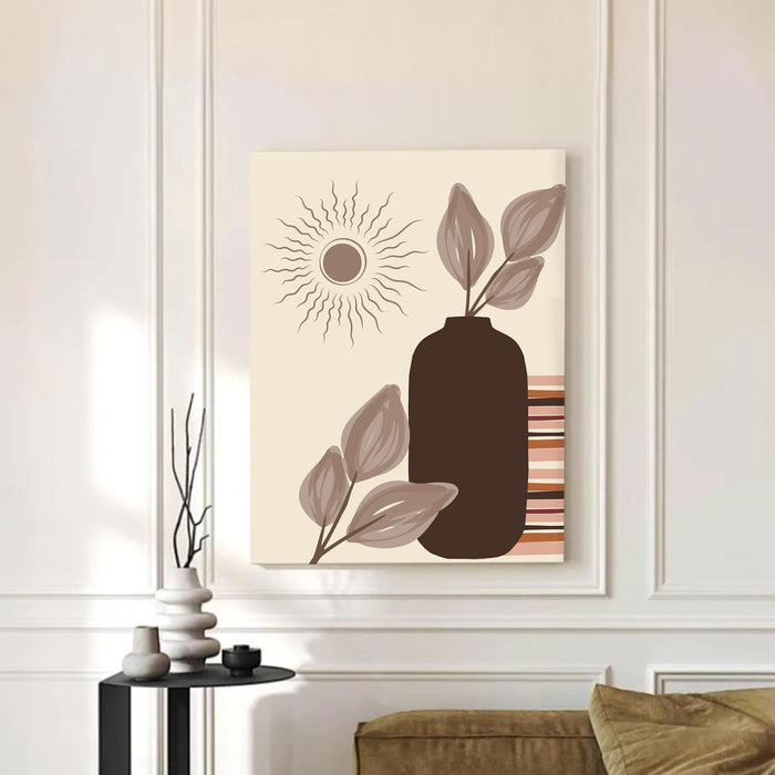 Abstract Vases and Leaves desert Stretched Canvas Wall Art Modern Boho Illustration Painting for Home & Office Wall Decor, (16x22 Inch)