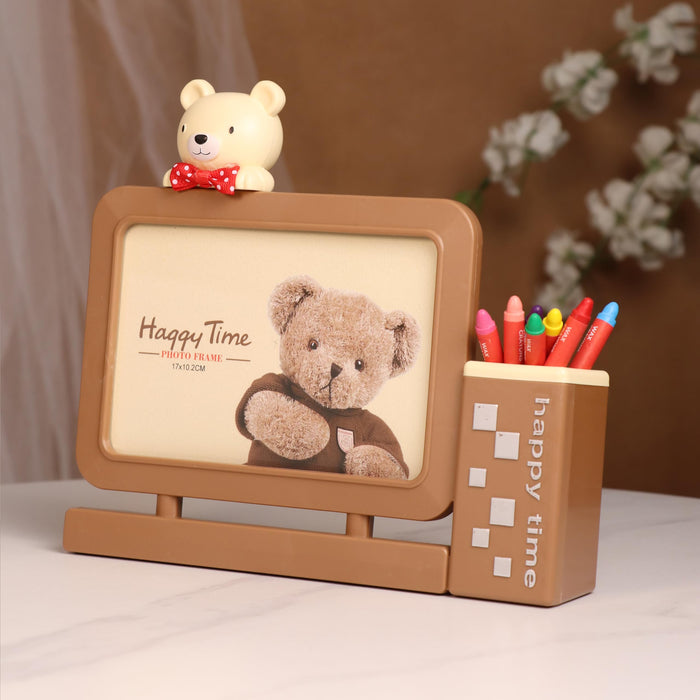 Kid's Photo Frame Creative Cute Teddy Bear with Pen Holder Stand and High Definition Glass for Table Stand Table Top Picture Frames Suits For Kid's Room, Table 10x15 cm